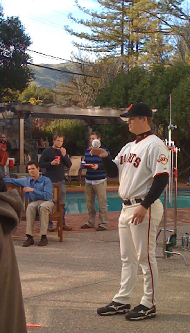 Giants player Matt Cain on the set